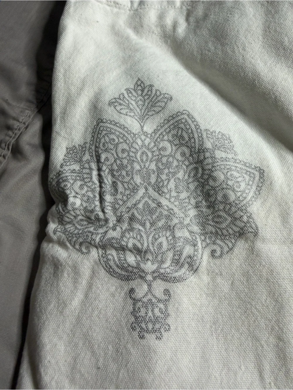 Tahari White Curtains with Light Gray Medallion Print